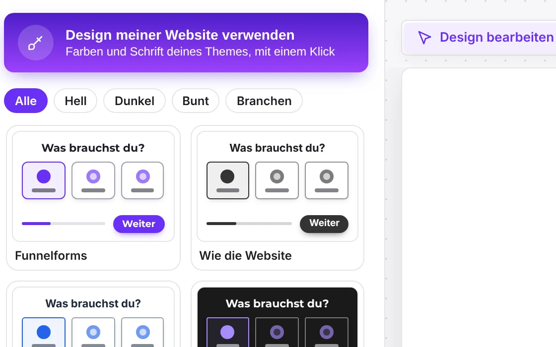 Design-Einstellungen mit Live-Vorschau des Formulars