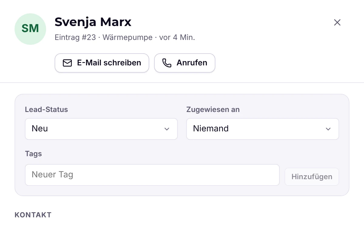 Eintrag mit Antworten, Status, Tags und Notizen