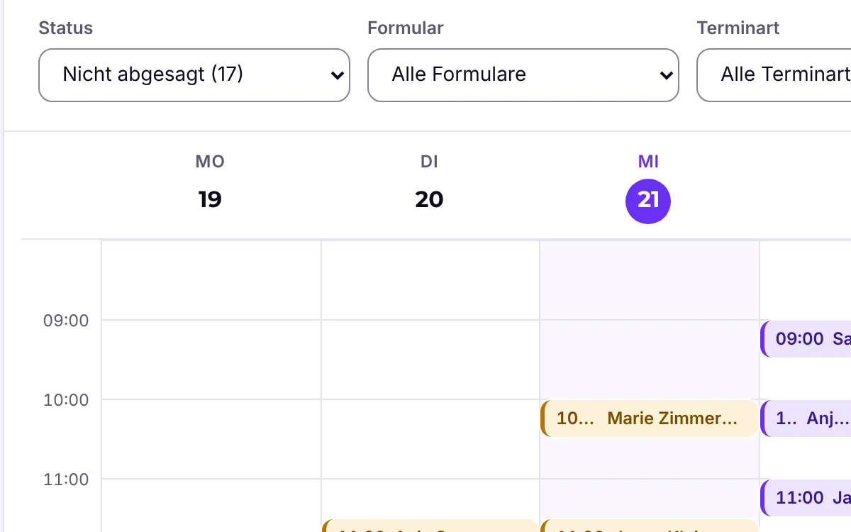Wochenansicht der gebuchten Termine in WordPress
