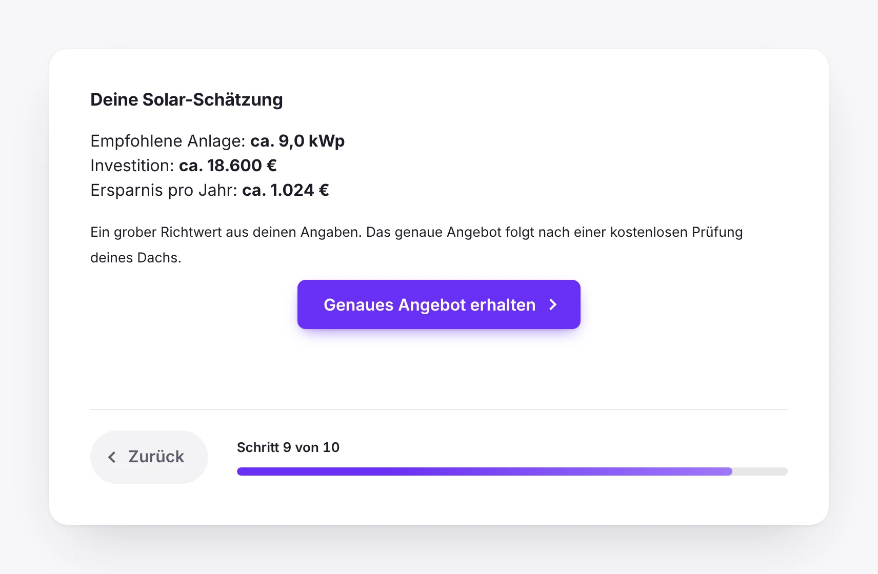 Formular mit live berechnetem Preisrahmen