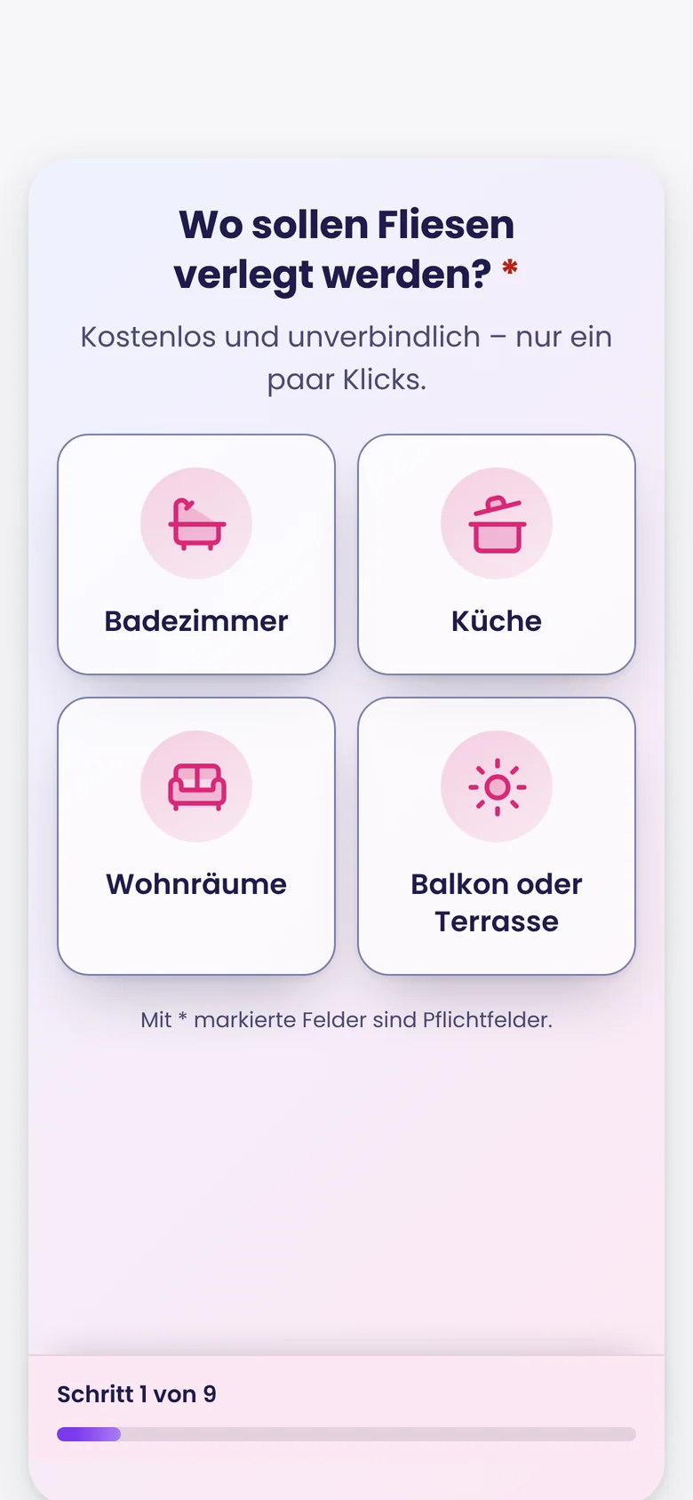 Formular auf dem Handy mit Auswahl per Icon